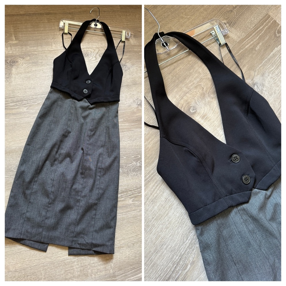bebe Black and Gray Midi Dress